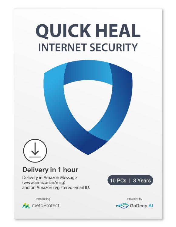 Quick Heal Internet Security Latest Version - 10 PCs, 3 Years |AI Based Device Security for Windows Pc | Internet and Banking Protection (Email Delivery in 1 Hour- No CD)