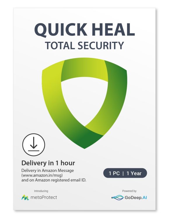 Quick Heal | Total Security | 1 User | 1 Year | AI Based Device Security for Windows PC | Banking and Browsing Protection | Dark Web Monitoring and Parental Control (Email Delivery in 1 Hour- No CD)