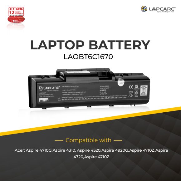 Lapcare-Laptop Battery for Acer 4310 Battery for Acer Aspire 4310, 4710, 4720, 4732, 4736, 4740, 4740G Series laptops.